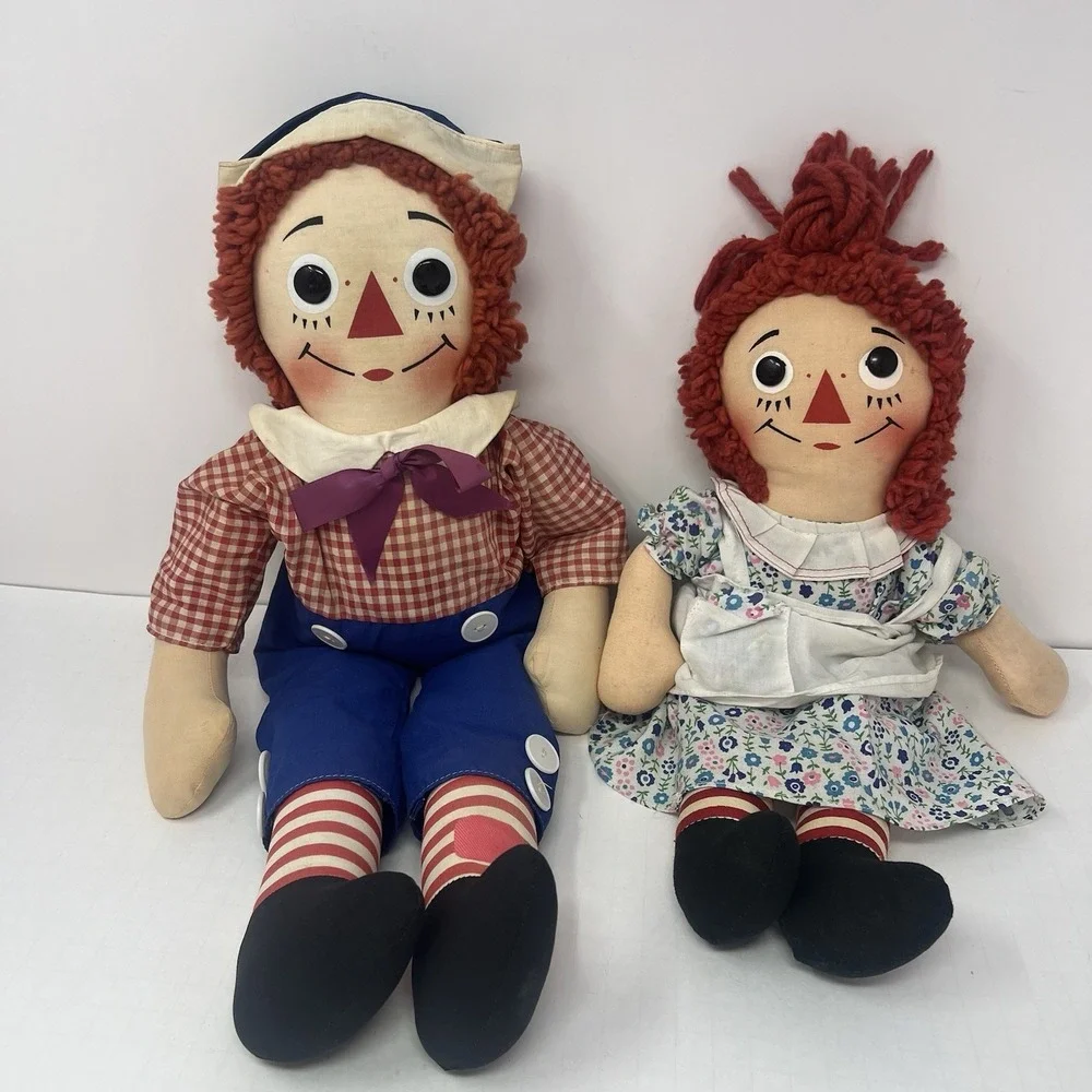 Knickerbocker Raggedy Ann Andy Dolls 15in Multi Color Vintage Cloth Lot